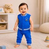 3 PCS Dino Print light Blue Sporty tracks style Winter Clothing Set for Baby Boy