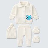 5 PCS Blue Cat & Ivory Collar,Premium Knitted Winter Head to bottom Clothing Set for Baby