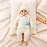 5 PCS Blue Cat & Ivory Collar,Premium Knitted Winter Head to bottom Clothing Set for Baby