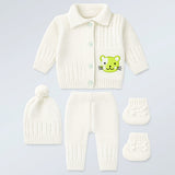 5PCS Green Cat & Ivory Collar,Premium Knitted Winter Head to bottom Clothing Set for Baby