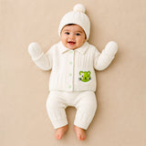 5PCS Green Cat & Ivory Collar,Premium Knitted Winter Head to bottom Clothing Set for Baby