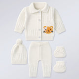 5 PCS orange Cat & Ivory Collar,Premium Knitted Winter Head to bottom Clothing Set for Baby