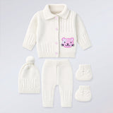 5 PCS Pink Cat & Ivory Collar,Premium a Winter Head to bottom Clothing Set for Baby