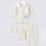 5 PCS Blue Wings & Ivory Soft Collar,Premium Knitted Winter Head to bottom Clothing Set for Baby