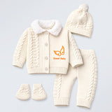5 PCS Brown Wings & Ivory Soft Collar,Premium Knitted Winter Head to bottom Clothing Set for Baby