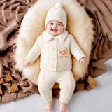 5 PCS Brown Wings & Ivory Soft Collar,Premium Knitted Winter Head to bottom Clothing Set for Baby