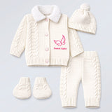 5 PCS Pink Wings & Ivory Soft Collar, Premium Knitted Winter Head to bottom Clothing Set for baby