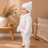 5 PCS Pink Wings & Ivory Soft Collar, Premium Knitted Winter Head to bottom Clothing Set for baby