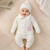 5 PCS Pink Wings & Ivory Soft Collar, Premium Knitted Winter Head to bottom Clothing Set for baby