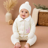 5 PCS Pink Wings & Ivory Soft Collar, Premium Knitted Winter Head to bottom Clothing Set for baby
