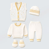 6 PCS Flower Brown & Ivory  Premium Knitted Winter Head to bottom Clothing Set for Baby