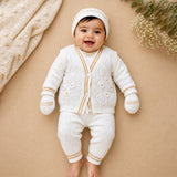 6 PCS Flower Brown & Ivory  Premium Knitted Winter Head to bottom Clothing Set for Baby