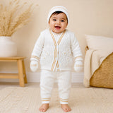 6 PCS Flower Brown & Ivory  Premium Knitted Winter Head to bottom Clothing Set for Baby