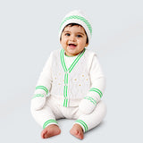 6 PCS Flower Green & Ivory  Premium Knitted Winter Head to bottom Clothing Set for Baby