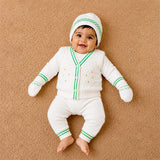 6 PCS Flower Green & Ivory  Premium Knitted Winter Head to bottom Clothing Set for Baby