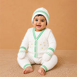 6 PCS Flower Green & Ivory  Premium Knitted Winter Head to bottom Clothing Set for Baby