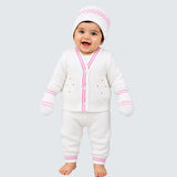 6 PCS Flower Pink & Ivory Premium Knitted Winter Head to bottom Clothing Set for Baby