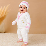6 PCS Flower Pink & Ivory Premium Knitted Winter Head to bottom Clothing Set for Baby