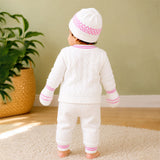 6 PCS Flower Pink & Ivory Premium Knitted Winter Head to bottom Clothing Set for Baby