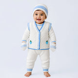 6 PCS Grape  Blue & Ivory Premium Knitted Winter Head to bottom Clothing Set for Baby