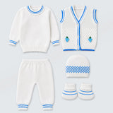 6 PCS Grape  Blue & Ivory Premium Knitted Winter Head to bottom Clothing Set for Baby