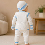 6 PCS Grape  Blue & Ivory Premium Knitted Winter Head to bottom Clothing Set for Baby