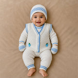 6 PCS Grape  Blue & Ivory Premium Knitted Winter Head to bottom Clothing Set for Baby