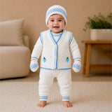 6 PCS Grape  Blue & Ivory Premium Knitted Winter Head to bottom Clothing Set for Baby