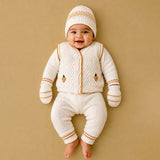 6 PCS Grape  Brown & Ivory Premium Knitted Winter Head to bottom Clothing Set for Baby