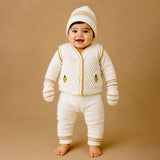 6 PCS Grape  Brown & Ivory Premium Knitted Winter Head to bottom Clothing Set for Baby