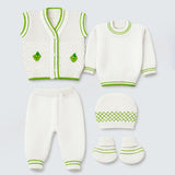 6 PCS Grape Green & Ivory  Premium Knitted Winter Clothing Set for Baby