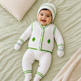 6 PCS Grape Green & Ivory  Premium Knitted Winter Clothing Set for Baby
