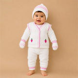 6PCS Grape Pink &  Ivory Premium Knitted Winter Clothing Set for Baby