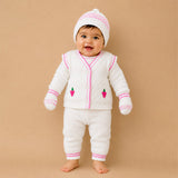 6PCS Grape Pink &  Ivory Premium Knitted Winter Clothing Set for Baby