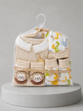 9 Pcs Beige Animals print Newborn Baby All Season Wear, Net Gift Hamper set, 0-6 months