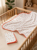 9 Pcs Peach Fishy Print Newborn Baby All Season Wear, Net Gift Hamper set, 0-6 months