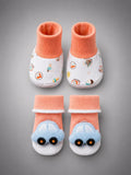 9 Pcs Peach Fishy Print Newborn Baby All Season Wear, Net Gift Hamper set, 0-6 months