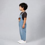 Brown Bear Face Denim Dungaree for Toddlers and Kids (No T-Shirt Included)