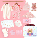 18 pcs Baby Pink Teddy Birthday Gift Hamper set for Baby Girl with travelling Suitcase