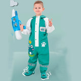 White & Teal Frog Full Jumpsuit Style Raincoat for Toddlers and Kids