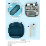 Blue & White Rounded Square Stainless Steel Kids Lunch Box