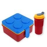 2Pcs Square Blue Lego Lid Bpa Free Plastic Kids Lunch Box Plus Cup Bottle For Kids