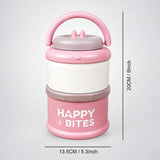 Pink Happy Bites Double Decker Stainless Steel Lunch Box