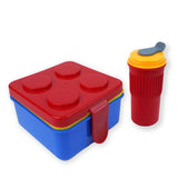 2Pcs Square Red Lego Lid Bpa Free Plastic Kids Lunch Box Plus Cup Bottle For Kids