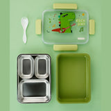 Rock Dino Green Big Size Stainless Steel Kids Lunch Box