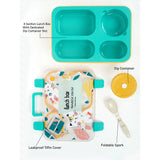 Teal & Mustard Meow Compact Tiffin Lunch Box for Kids