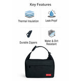 Black Adjustable Buckle Hook Style Insulated Lunch Bag for Kids & Adults