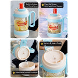 Light Blue White 4 in one Water Bottle, infuser & mini snack box for teens and Adults, 1000ml