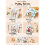 5 Pcs Enchanted Garden Animal theme super Soft Breathable Pure Muslin Cotton Napkins set