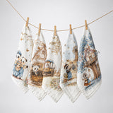 5 Pcs Vintage Panda Storybook theme super Soft Breathable Pure Muslin Cotton Napkins set